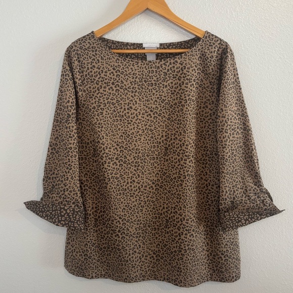 Chico's Tops - Chico’s Leopard Print No-Iron Blouse Size 2 (12) Coolmax All Season Top